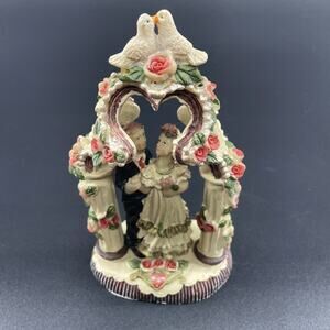 Vtg Arch Wedding Cake Topper Keepsake Bride Groom Roses Doves Hearts Antq Style